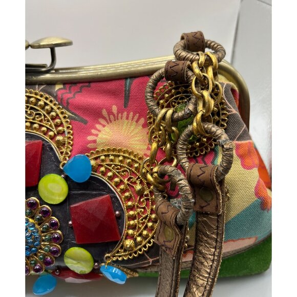 Vtg Mary Frances Handcrafted Embellished Satchel Purse With Faux Gemstones & Flo - Picture 16 of 16